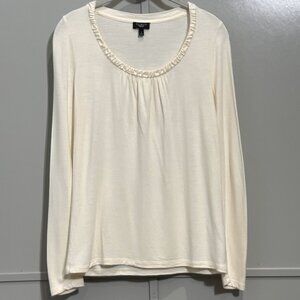 Talbots Petites Long Sleeve Ivory Scoop Neck Top Blouse Women's Sz Petite Small